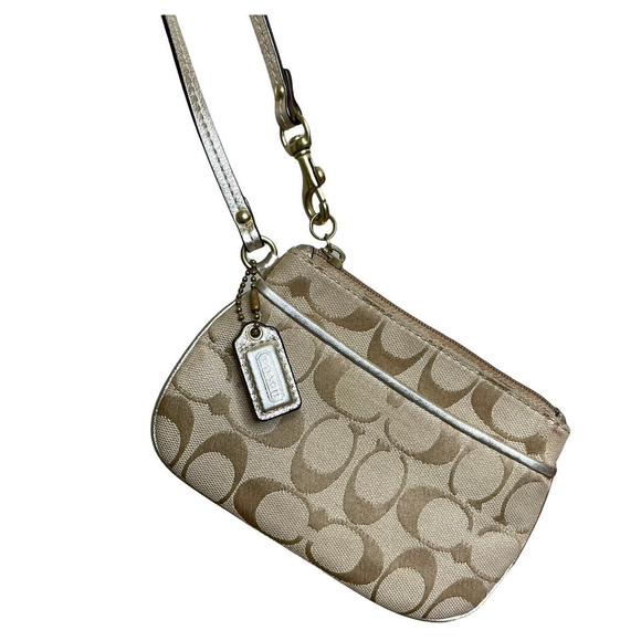 Coach Handbags - COACH Signature Monogram Small Wristlet Tan Beige